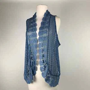 CHICO'S Lily Lace Vest Slate Blue Crochet Romantic Layer - Size 1 / MEDIUM - Picture 1 of 10