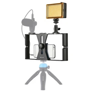 PULUZ 2in1 Live Selfie Tripod Holder LED Light Smartphone Video Kits, Microphone - Picture 1 of 11
