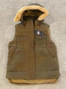 FILSON Womens Hooded Down Cruiser Vest Shelter Cloth Waxed Cotton Canvas M Olive - Picture 1 of 5