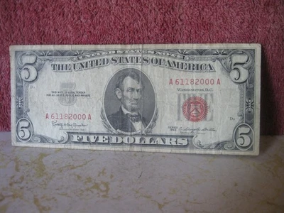 1963 FIVE DOLLAR BILL A 61182000 A - Image 1 of 2