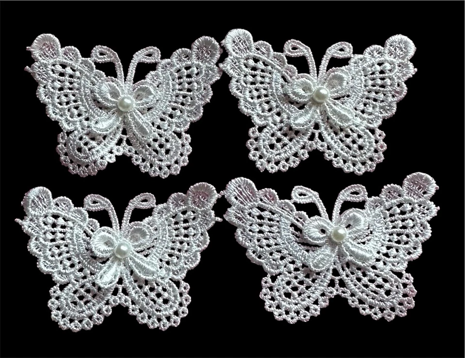 3 x 2-inch butterfly sew on applique white color set of 4 - Image 1 of 1