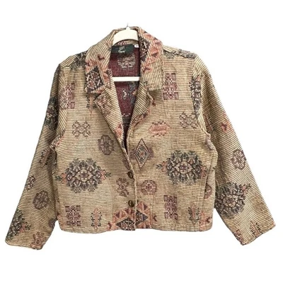 Blazer Orvis Vintage Mujer M Marrón Suroeste Azteca Tapiz Chaqueta Boho Western Foto 1 de 4