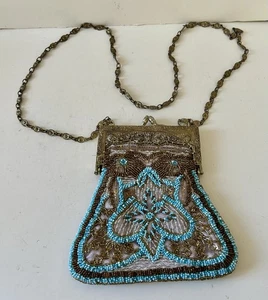 Vintage Ethos Fancy Design Beaded Handbag Purse Long Crossbody Chain Strap - Picture 1 of 9