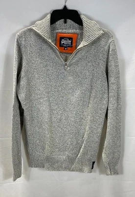 Superdry Gray Cotton Quarter Zip Knit Sweater Men's Size Medium - Image 1 of 4