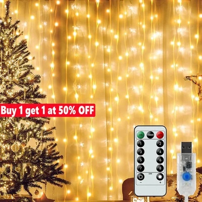 300 LED Curtain Fairy Lights String Indoor /Outdoor Wedding Party Wall Decor - Image 1 of 4