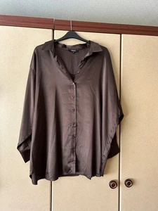 Simply Be satin shirt size 26 new and unworn chocolate brown. Lovely - Picture 1 of 2