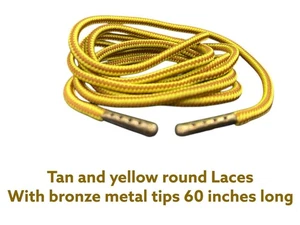Strings Tan/yellow with Bronze metal tips Shoelaces Round  60" long - Picture 1 of 1