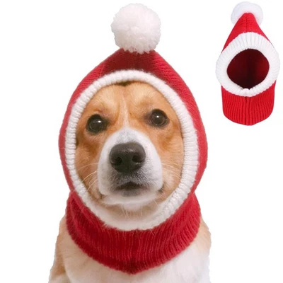 Large Red Crocheted Snood Christmas Dog Hat Costume Warm Winter Pet Cap - Image 1 of 4