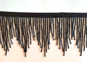 5 yards Beautiful Black 3" glass beaded fringe trim  -seed beads, sm bugles #456 - Bild 1 von 1