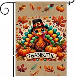 Thanksgiving Turkey Garden Flags 12X18 Inch Double Sided,Fall Garden Flag Small - Picture 1 of 7