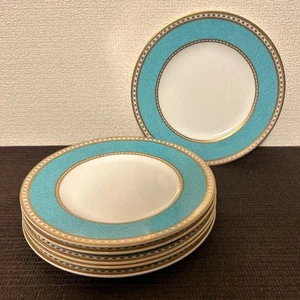 Wedgwood Ulander Powder Turquoise Dessert Plate Set of 6 - Black Seal Vintage - Picture 1 of 10