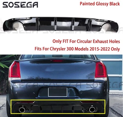 Difusor traseiro barbatana de tubarão escape duplo preto brilhante para Chrysler 300 2015-22 - Imagem 1 de 4