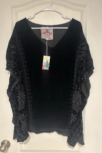 Johnny Was Callisto Black Velvet Swing Floral Embroidered Blouse Sz Lg NWT Boho - Picture 1 of 12