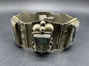 Vintage .925 Silver Bracelet Mexican Taxco Silver & Abalone 7 Inch - Picture 1 of 14