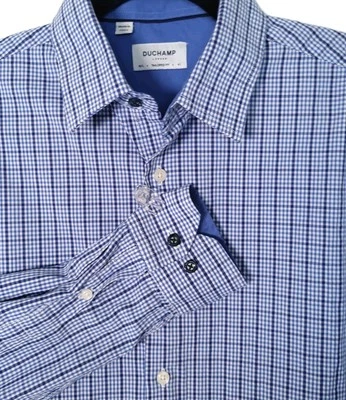 Camisa a Cuadros Duchamp London Calce A Medida Para Hombre Abotonada Puño Abatible Azul Blanco L Foto 1 de 4