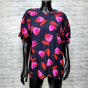 Vintage 80s Escada 40 Silk Pink Tulip Pattern Puff Tie Sleeve Blouse & Scarf - Picture 1 of 9