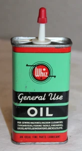 Vintage WHIZ GENERAL USE OIL 4 oz. Can Household Oiler 3/4 Full - Imagen 1 de 13