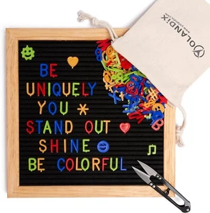 10x10 Black Felt Message Board 340 White+170 Color &Gold Letters,Oak Frame Easel - Picture 1 of 7