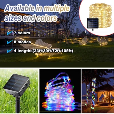 Solar Powered Led Rope Patio String Fairy Lights Waterproof Outdoor Garden Decor - Image 1 of 4