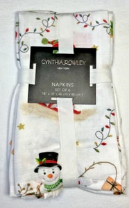 CYNTHIA ROWLEY NAPKINS (6) SNOWMAN SANTA RED GREEN 18 X 18 100% POLYESTER NIP - Picture 1 of 2