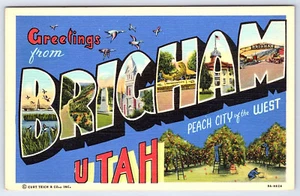 Brigham Utah Large Letters linen Postcard B346 - Picture 1 of 2