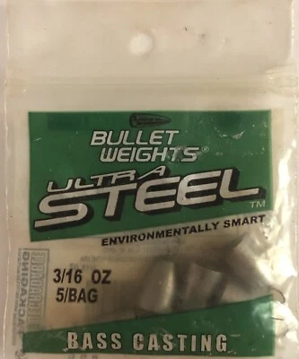 Bullet Weights Ultra Steel Sinkers 3/16 oz fundición de bajos - paquete de 5 Foto 1 de 2