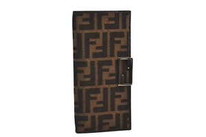 Authentic FENDI Vintage Zucca Long Wallet Purse Canvas Leather Brown 7233M - Imagen 1 de 10