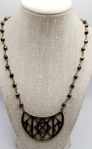 30 in Boho Brass and Glass Necklace with Crescent Shape Pendant - Picture 1 of 9