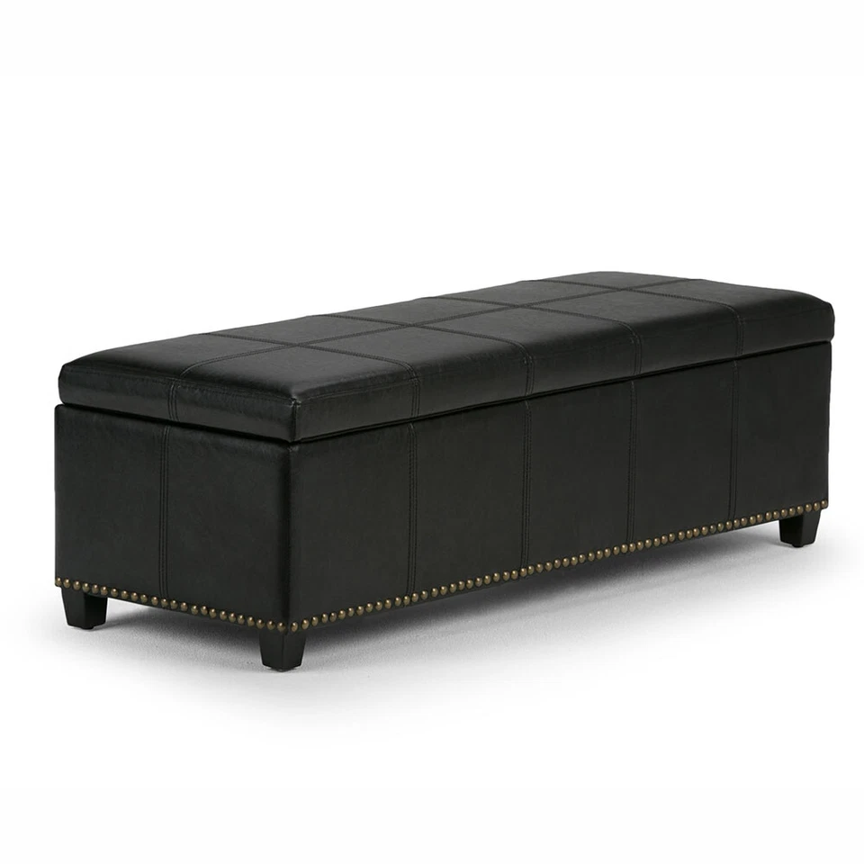 Simpli Home Kingsley Large Storage Ottoman Bench Midnight Black