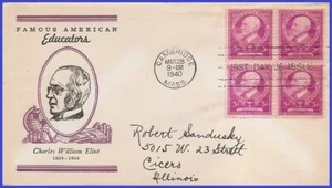 USA3 # 871 ADDR LINPRINT FDC BL4 Charles W. Eliot - Imagen 1 de 1