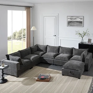 118'' Modular Sectional Sofa Movable Storage Ottoman 7 Seat U-Shaped Couch Sofa - Picture 1 of 12
