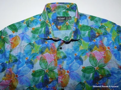 Camisa de algodón floral St. Croix para hombre cuello extendido con botones talla L nueva Foto 1 de 4