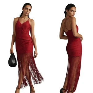 Vineet Bahl Anthropologie Red Fringe Dress Sleeveless Party Cocktail Medium - Picture 1 of 11