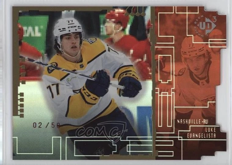 2023 Upper Deck Extended Series 1998-99 UD3 Red /50 Luke Evangelista Rookie RC - Image 1 of 2