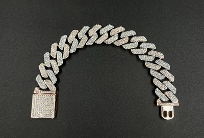 "Brazalete de eslabones cubanos Moissanite Miami VVS1 de dos tonos helados de 8"" x 19 mm" Foto 1 de 4