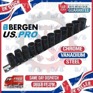 JUEGO DE ENCHUFES DE IMPACTO POCO PROFUNDOS MÉTRICOS DE ACCIONAMIENTO DE 3/8" PULGADAS DE 12 PIEZAS 8 MM A 19 MM 6PT CON RIEL - Imagen 1 de 4