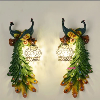1/2 peça luminária de parede criativa feita à mão pavão decoração arandela luz maior - Imagem 1 de 4