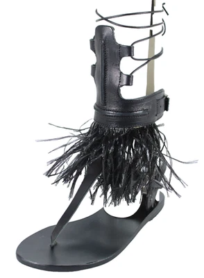 ANCIENT GREEK SANDALS x MARIOS SCHWAB Black Leather & Fringe Gladiator Sandal 37 - Image 1 of 4