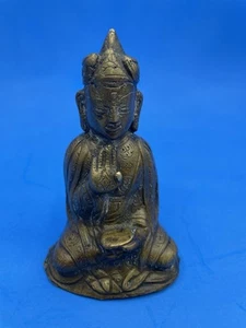 VINTAGE BRASS SITTING BUDDA MADE IN INDIA 3.5” - Picture 1 of 4