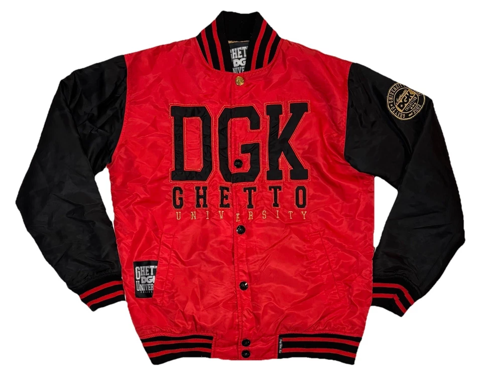 Chaqueta de bombardero de nailon DGK Ghetto University Dirty Ghetto Skateboards para hombre L Foto 1 de 4