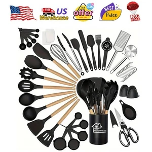 45X Cooking Spatula Set w Holder Kitchen Utensil Set Non-Stick Utensil and Tools - Picture 1 of 12