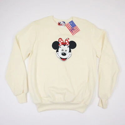 Moletom vintage anos 80 90 Minnie Mouse Disney marfim cremoso NOS estoque morto RARO NOVO COM ETIQUETAS P - Imagem 1 de 4