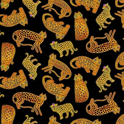 Tela Feline Drive EARTH SONG Leopardos Metallic Burch - Cuarto Graso (18x22") FQ Foto 1 de 4