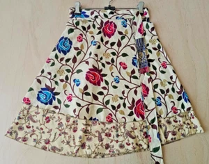 Minifalda envolvente Sari midi reversible multicolor seda boho gitana para mujer L21"" - Imagen 1 de 7
