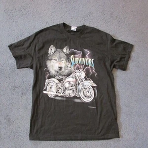 Neu ohne Etikett Large Wolf Cycle Survivors schwarz Grafik Biker Rundhalsausschnitt T-Shirt S/S - Bild 1 von 2