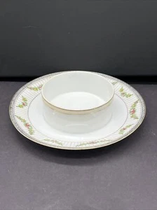 Noritake Bowl Attached Under Plate Hand Painted Flowers Gold Red M wreath Nippon - Picture 1 of 12