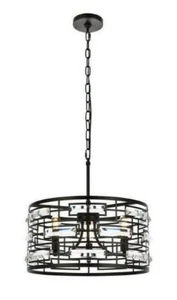 Black Crystal Chandelier Pendant Modern Dining Room Ceiling Fixture 3 Light 16" - Picture 1 of 9