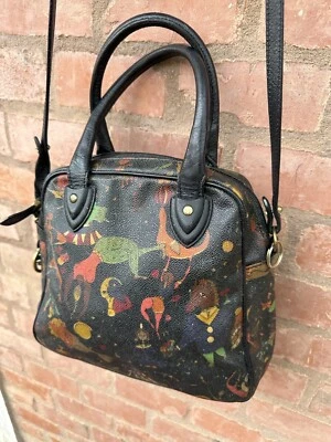 Bolso de Hombro Piero Guidi ANGEL Circo Mágico Cartera de Cuero Negro Hecho en Italia🎬 Foto 1 de 4