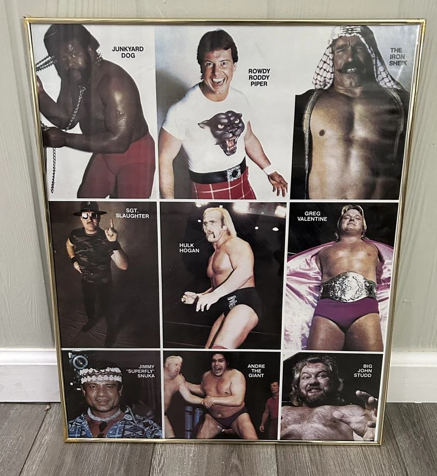 "Póster de lucha libre WWF de colección de los años 80 16x20"" - enmarcado - Hulk Hogan Andre jeque gigante" Foto 1 de 4