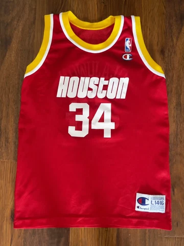 Vintage Champion Hakeem Olajuwon 34 Houston Rockets NBA Jersey Kids L 14-16 Cover